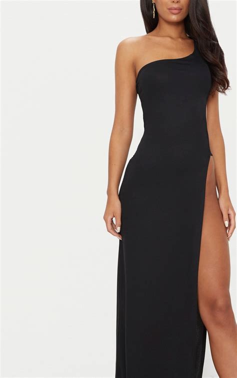 Black One Shoulder Extreme Split Cut Out Detail Maxi Dress