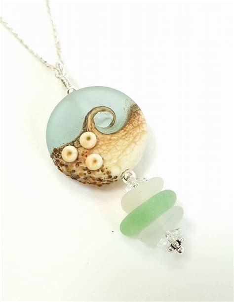 Sea Glass Necklace In Genuine Sea Foam Seaglass With Wave Sea Glass Necklace Glass Necklace