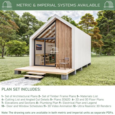 12x20 Cabin House Plans, 240 SQFT Tiny Cottage Plan, Small House DIY ...