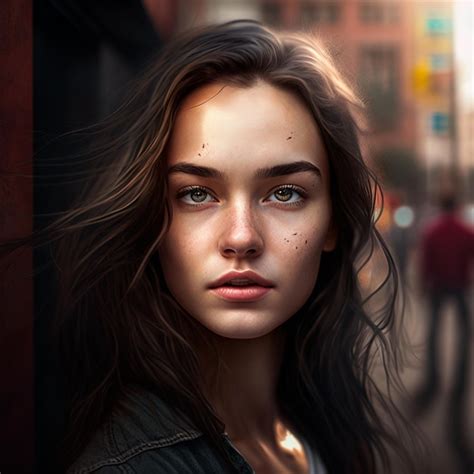 Premium Photo Portrait Of Brunette Girl On The Background Of Buildings