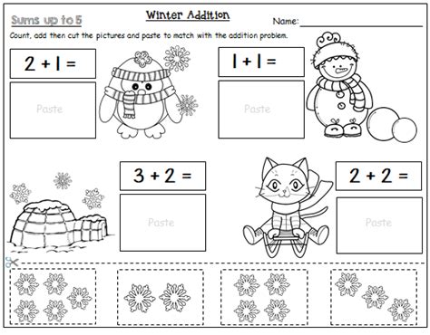 Winter Addition Cut And Paste Sums Up To 10 Made By Teachers