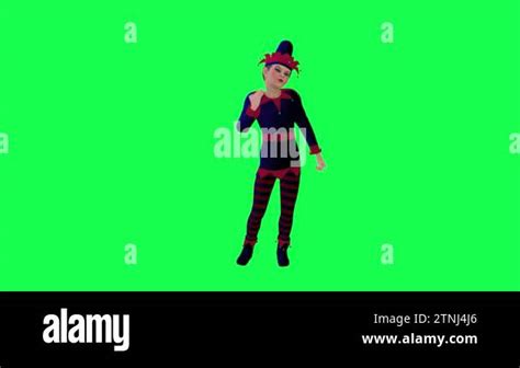 D Cartoon Elf In Red Blue Dress Waiting In Hot Weather From Front Angle On Green Screen D