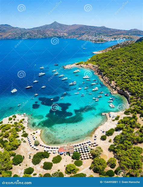 Aerial View To the Beach of Moni Island, Greece Stock Image - Image of