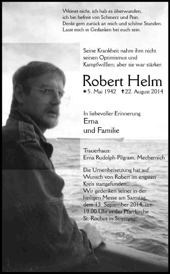 Traueranzeigen Von Robert Helm Wirtrauern