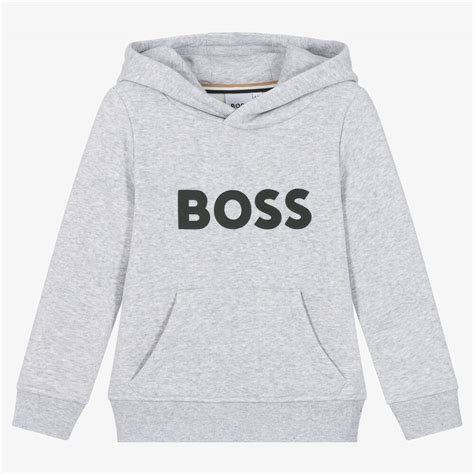 BOSS - Grey Marl Cotton Hoodie | Childrensalon