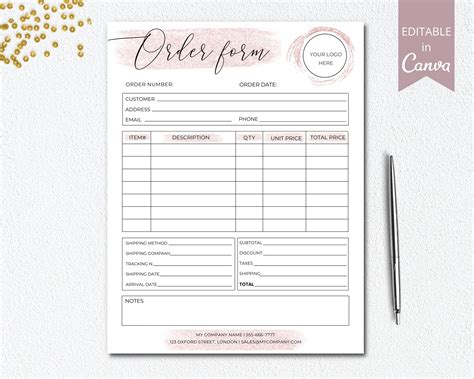 Editable order form small business forms printable craft order forms ... 