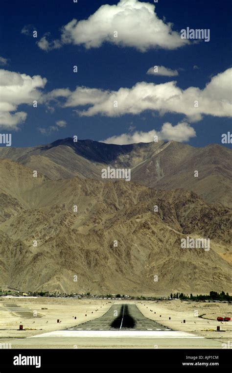 Runway of Leh airport in Ladakh, Himalaya, India. World's highest commercial airport Stock Photo ...