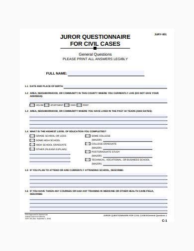 Free 10 Juror Questionnaire Samples In Pdf Ms Word