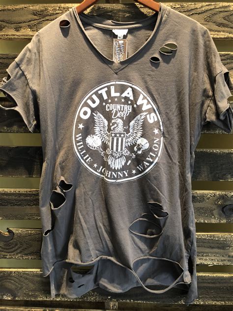 Outlaws Distressed V Neck T Shirt Ripped Shirts Distressed Tshirt