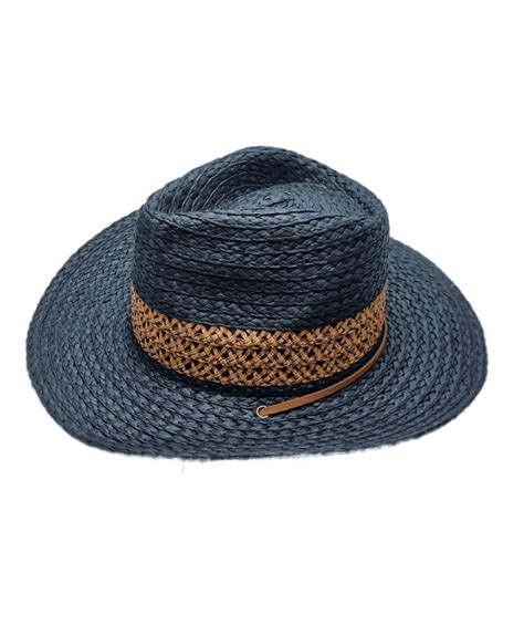 Straw Western Hat In Black With Chin Strap