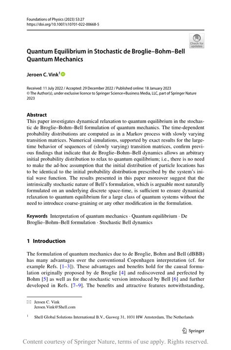 Quantum Equilibrium In Stochastic De BroglieBohmBell Quantum