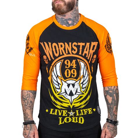 Wornstar Clothing Live Life Loud Raglan Mens Tee Orangeblack