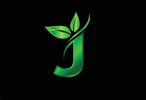 Initial J Monogram Alphabet With Two Leaves Green Eco Friendly Logo