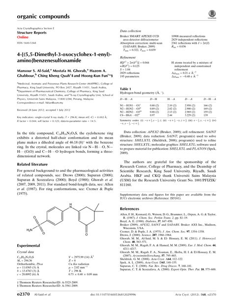 PDF 4 5 5 Dimethyl 3 Oxocyclohex 1 Enyl Amino Benzenesulfonamide