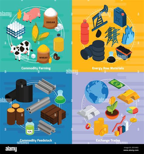 Commodity Concept Icons Set With Commodity Farming And Raw Materials