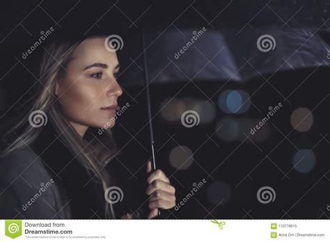 Beautiful Woman Under The Rain Stock Image Image Of Blurred Evening