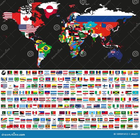 Asia Map Jointed With Country Flags. All Asian Countries Flags Vector