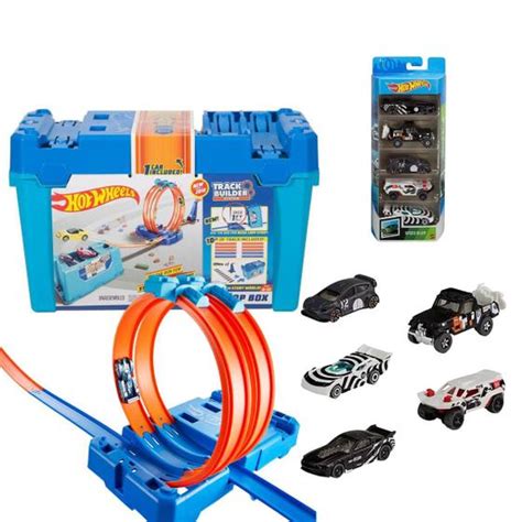 Pista Hot Wheels Track Builder Caixa De Velocidade Azul 5 Carros