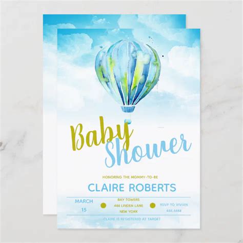 Hot Air Balloon Boy Baby Shower Invitations Zazzle