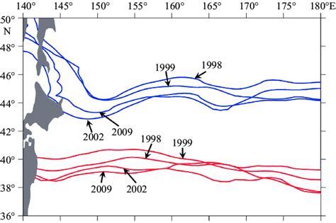 Distributions of boundaries of the Kuroshio and Oyashio Current frontal ...