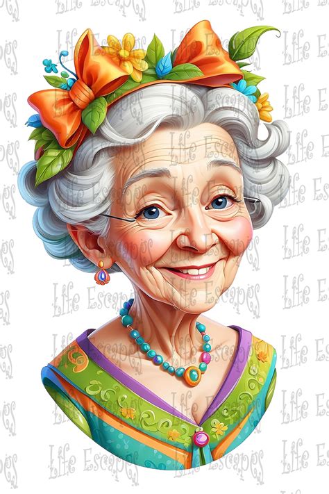 Older Mom Grandma Clipart Set 8 Pieces Cartoon Mother Illustrations