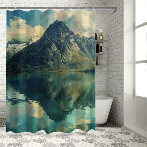 BCIIG Landscape Shower Curtain Mountain Sharp Peaks Short Trees