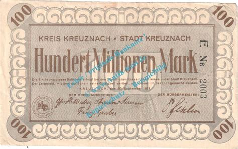 Inflation De Mio Mk Kreuznach Notgeld Millionen Mark