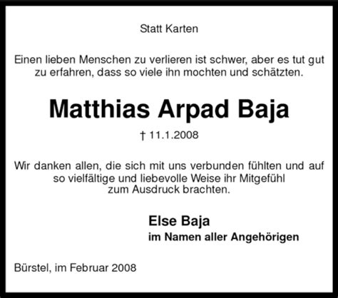 Traueranzeigen Von Matthias Arpad Baja Trauer Kreiszeitung De