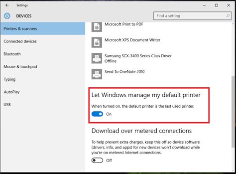 Turn-off automatic default printer management in Windows 10