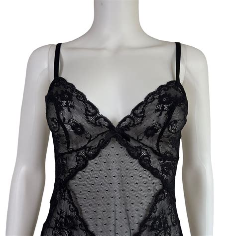 Victorias Secret Black Sheer Lace Floral Negligee Ca… Gem