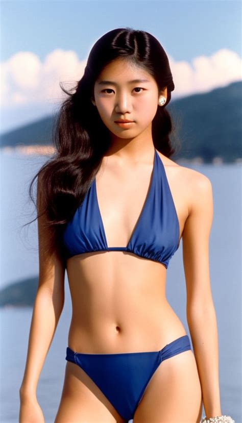 A Pretty Teenage Lady Yoko Tanaka Wearing A Swimsuit On The By