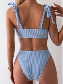 Swim Mod Conjunto de bikini con nudo en el hombro a rayas para mujer traje de baño conjunto de