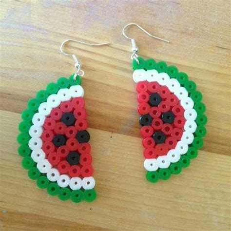 THE WATERMELON EARRINGS Perler Bead Art Diy Perler Beads Perler