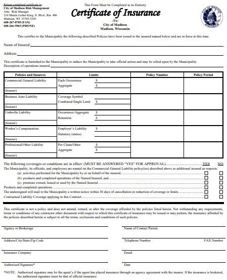 15 Printable Certificate Of Insurance Templates Word Pdf Templatedata