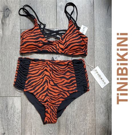 TiniBikini Swim Nwt Tinibikini Tiger Print High Waist Bikini Set