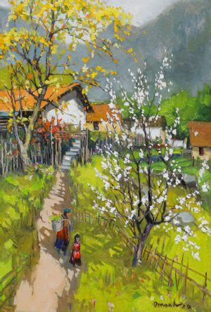 Winter Comes To My Village Vietnamese Oil Painting By Artist Lam Duc Manh