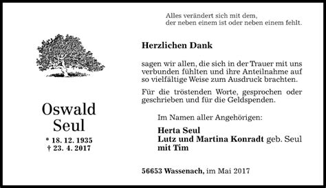 Traueranzeigen Von Oswald Seul Rz Trauer De