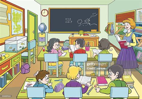 An Illustration Of A Cartoon Class Room With Six Pupils High-Res Vector ...