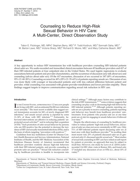 Pdf Counseling To Reduce High Risk Sexual Behavior In Hiv Care A