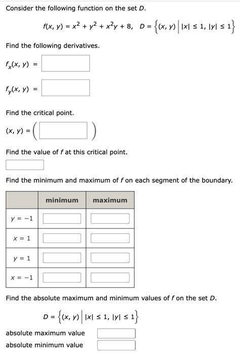Solved Consider the following function on the set D.f(x, y) | Chegg.com