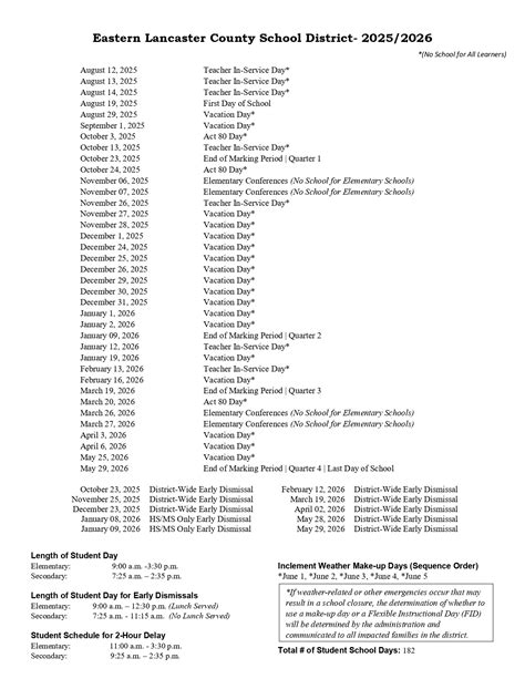 Eastern Lancaster County School District Calendar 25-26 [PDF] revised - EduCounty