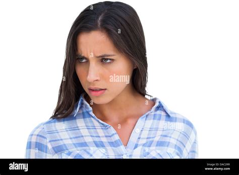 Angry Brunette Looking At Camera Stock Photo Alamy