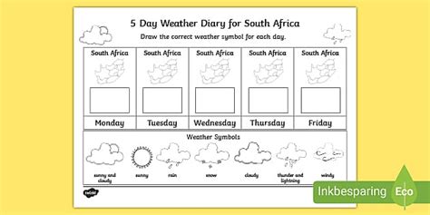 5 Day Weather Diary For South Africa Worksheet Twinkl