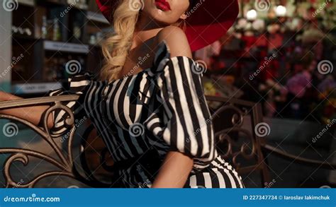Busty Blonde Italian Woman Is Posing On Street Near Fruit Shop And Tempting Body Stock Footage