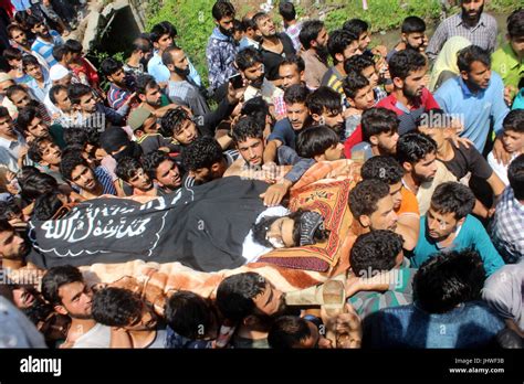 Tral India 16th July 2017 Kashmiri Muslims Carry A Dead Body Of A