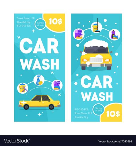 Car Wash Service Vertical Banner Card Set Vector Image