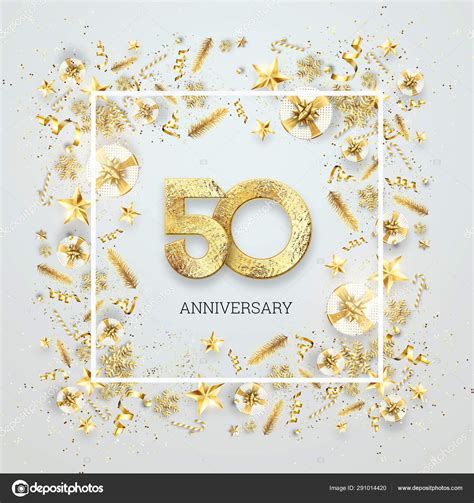 Creative background, 50th anniversary. Celebration of golden text and ...