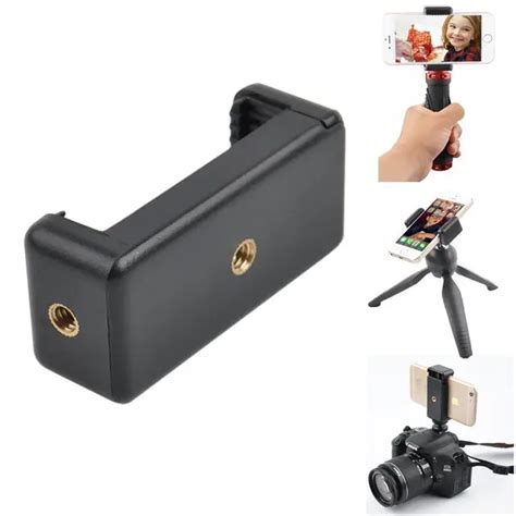 Black Universal Cell Phone Tripod Mount Adapter Holder With Double