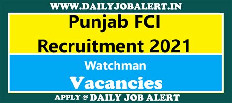 Punjab Fci Watchman Recruitment 2021 Apply Online For 860 Posts