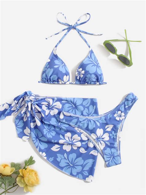 SHEIN Swim Mod Conjunto de bikini floral Sujetador micro triángulo